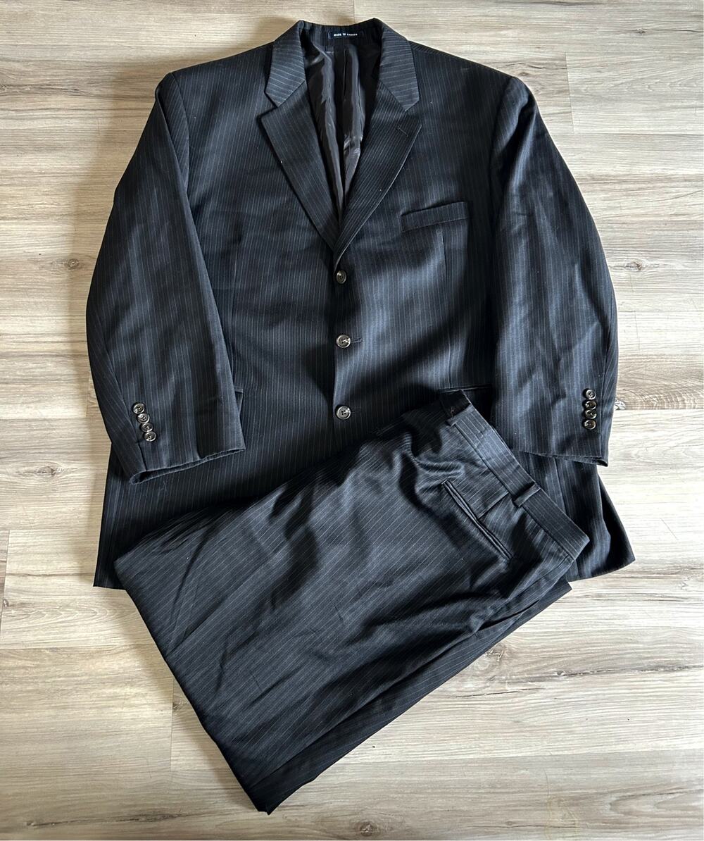 Ralph Ralph Lauren 100% Wool Black Pinstriped 2pc Suit 50” / 44x27 Vintage EUC
